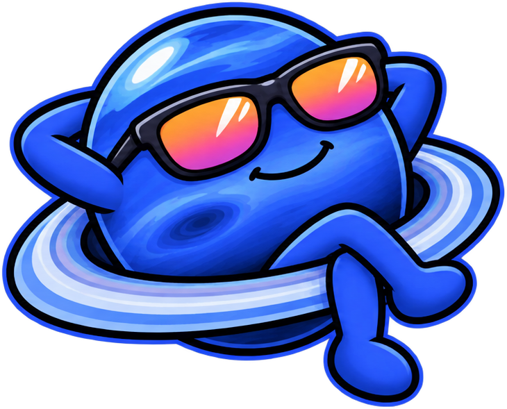 Neptune, in sunglasses, lounging on his own ring